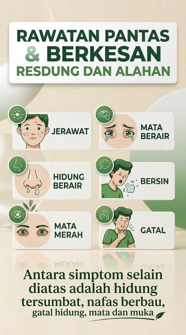 Infografik simptom resdung seperti kerap bersin dan hidung tersumbat